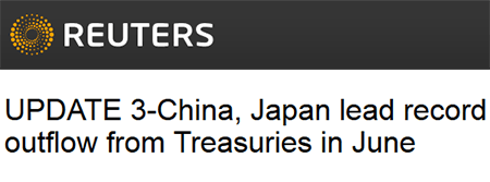 Update 3-China, Japan lead record outflow from Treasures in June