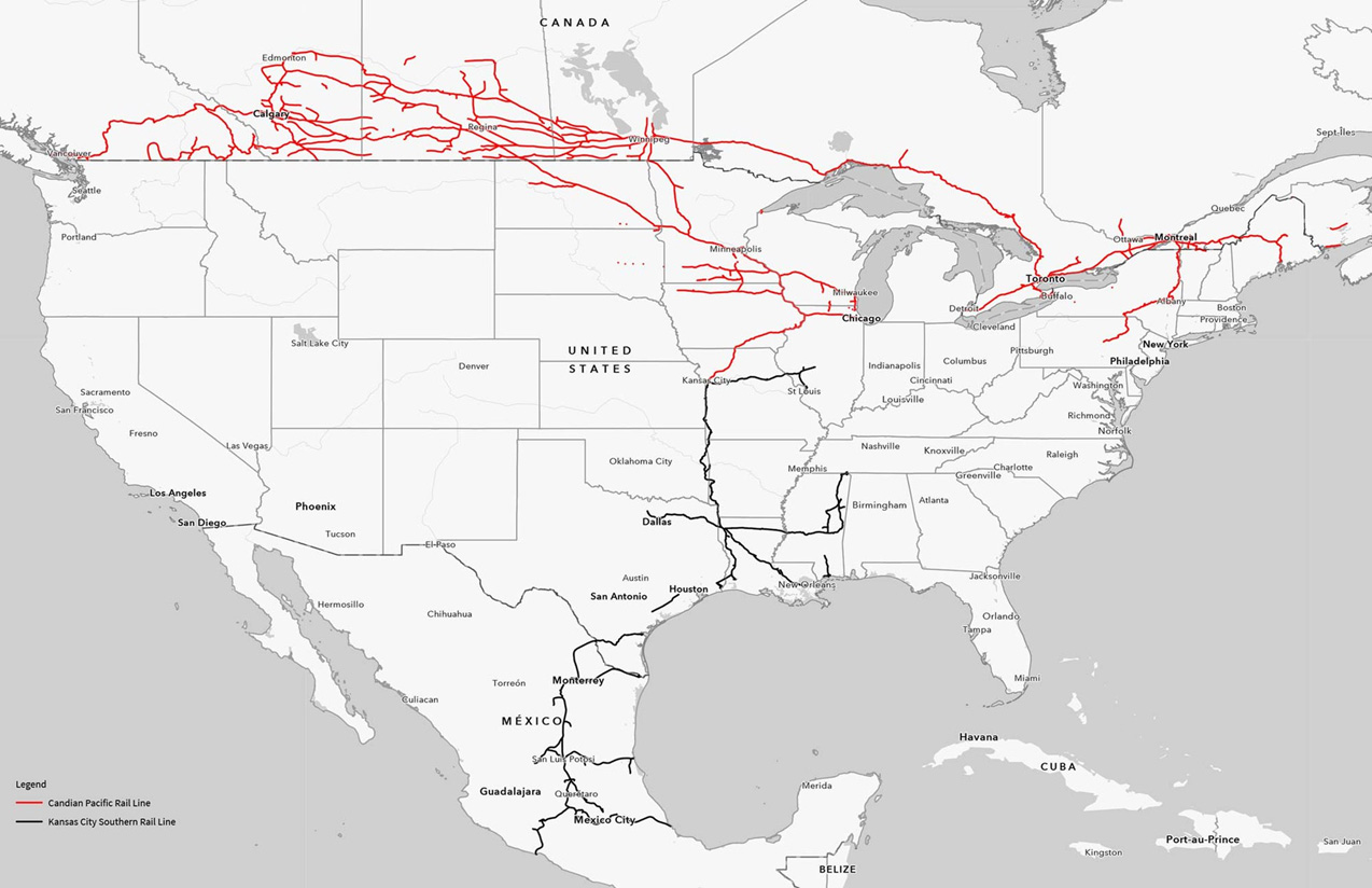 Canadian Pacific Kansas City Southern Rail Lines Run from Canada to Mexico